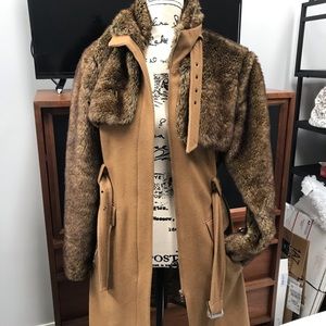 Faux Fur Wool Blend Lined Zip Coat.